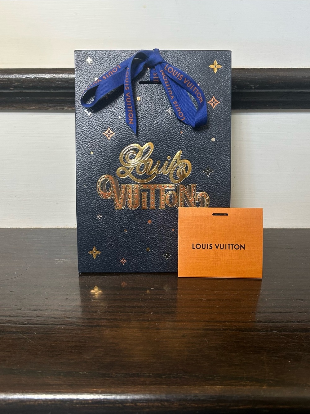 Louis Vuitton Gift Bag with ribbon and Orange envelope note gift card tag